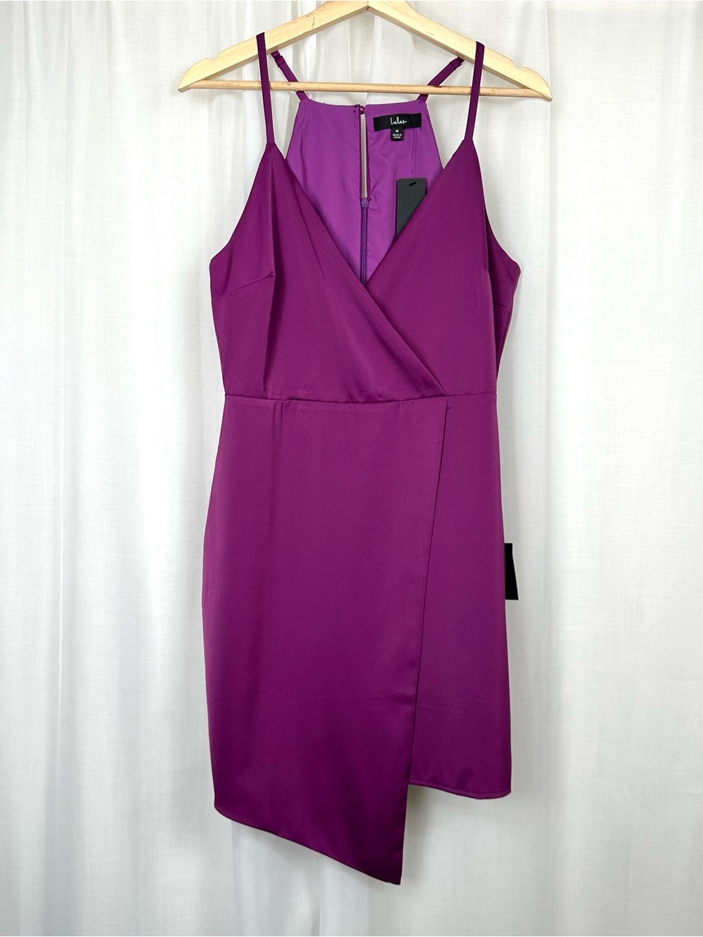 Lulus What A Stunner Satin Cocktail Dress Size Medium Asymmetric Purple Glam NEW